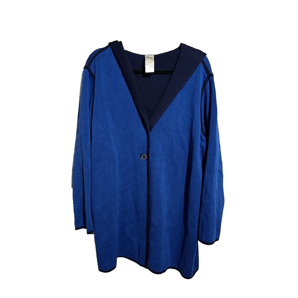 Chico's Zenergy Blue V-Neck Knit Preppy Hoodie Cardigan Sweater Womans Size 2XL